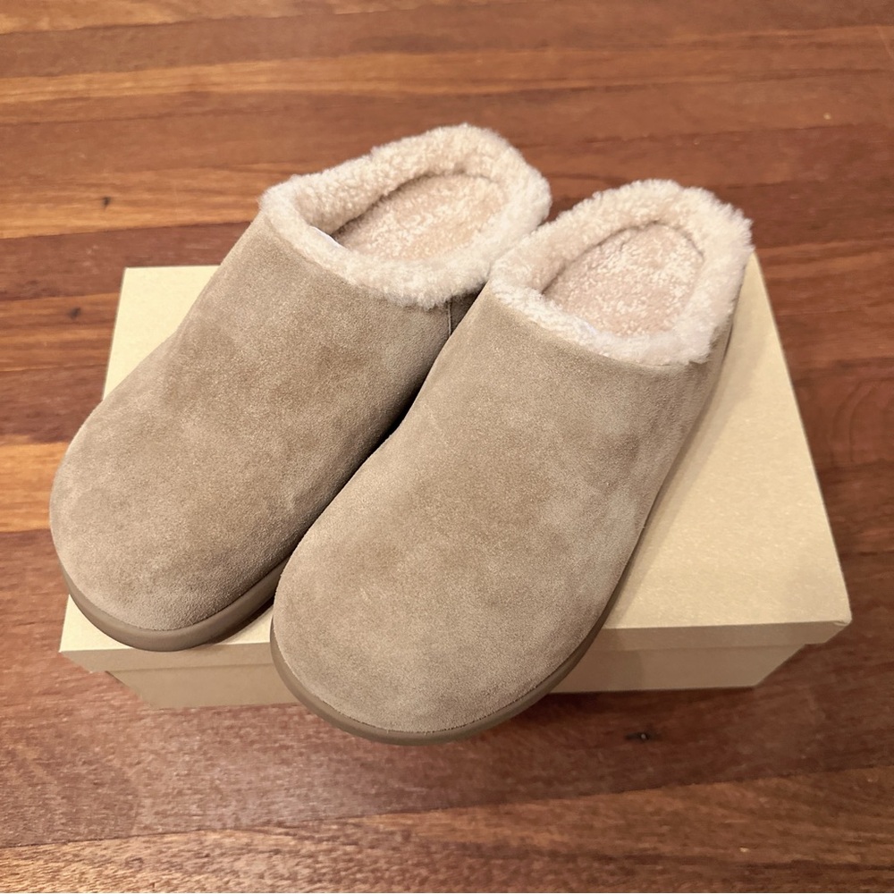 Women's Suede Shearling Lined Slippers Cozy Slip-On Clogs Size 38